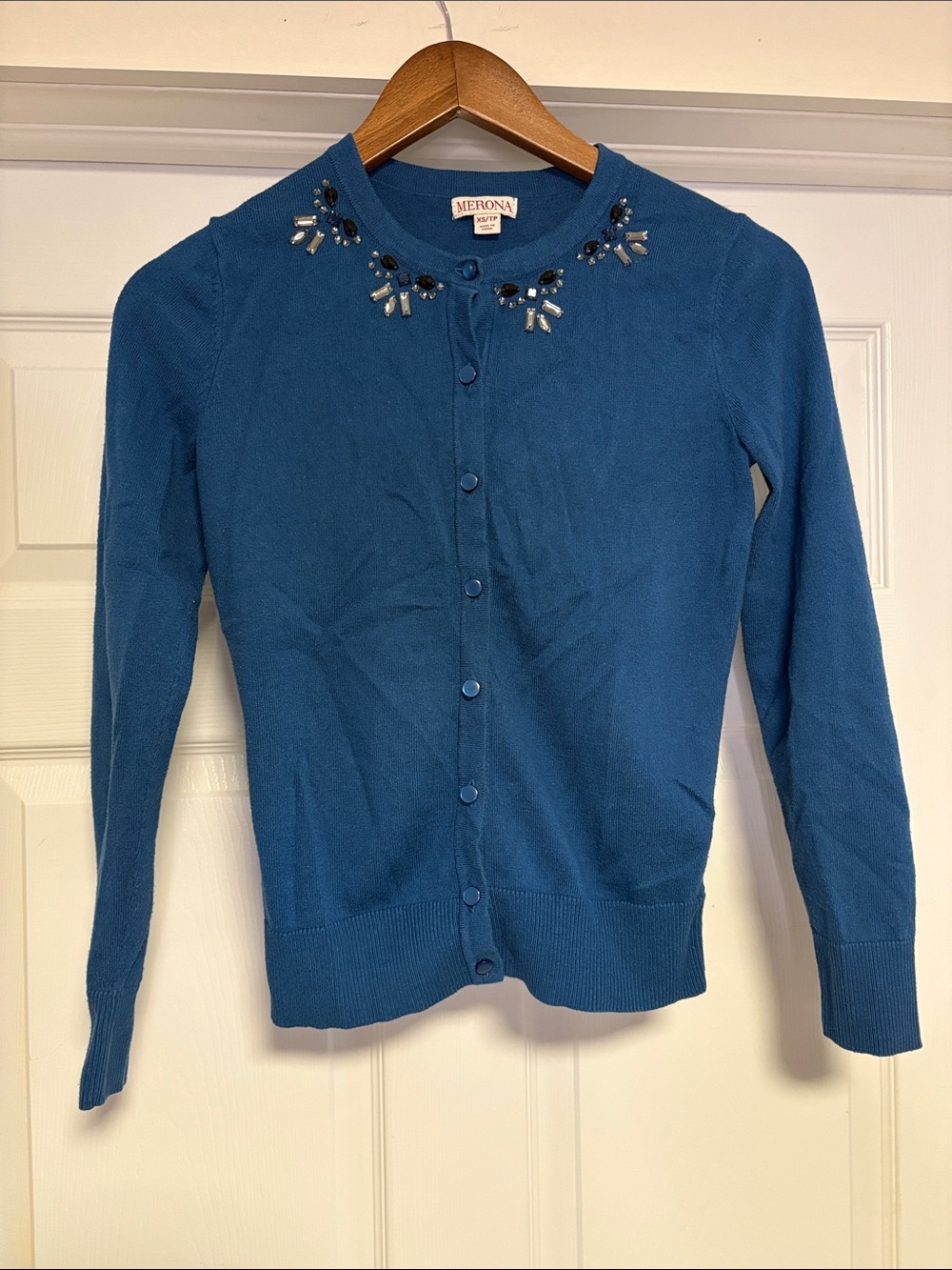 Merona Teal Jeweled Crewneck Cardigan